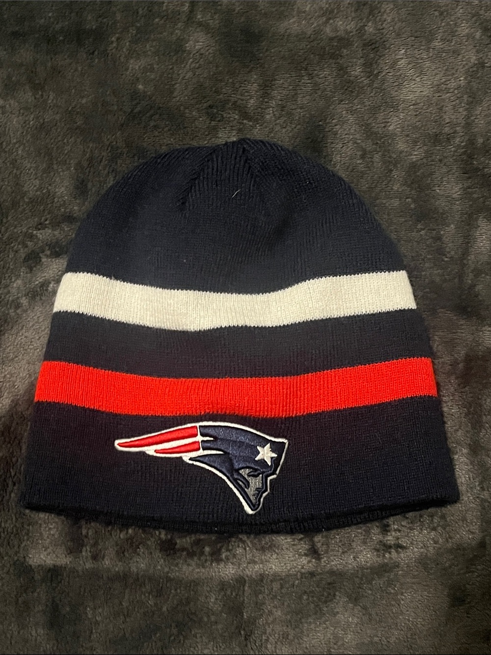 NFL New England Patriots Navy, Red & White Kids Knit Beanie Unisex OSFA